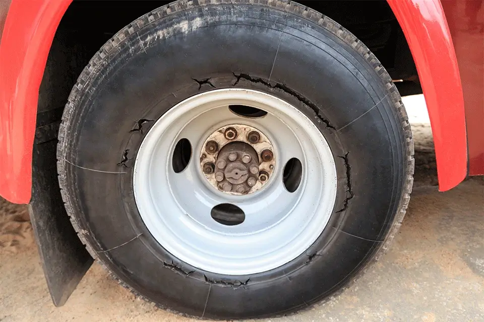 Close de um pneu danificado