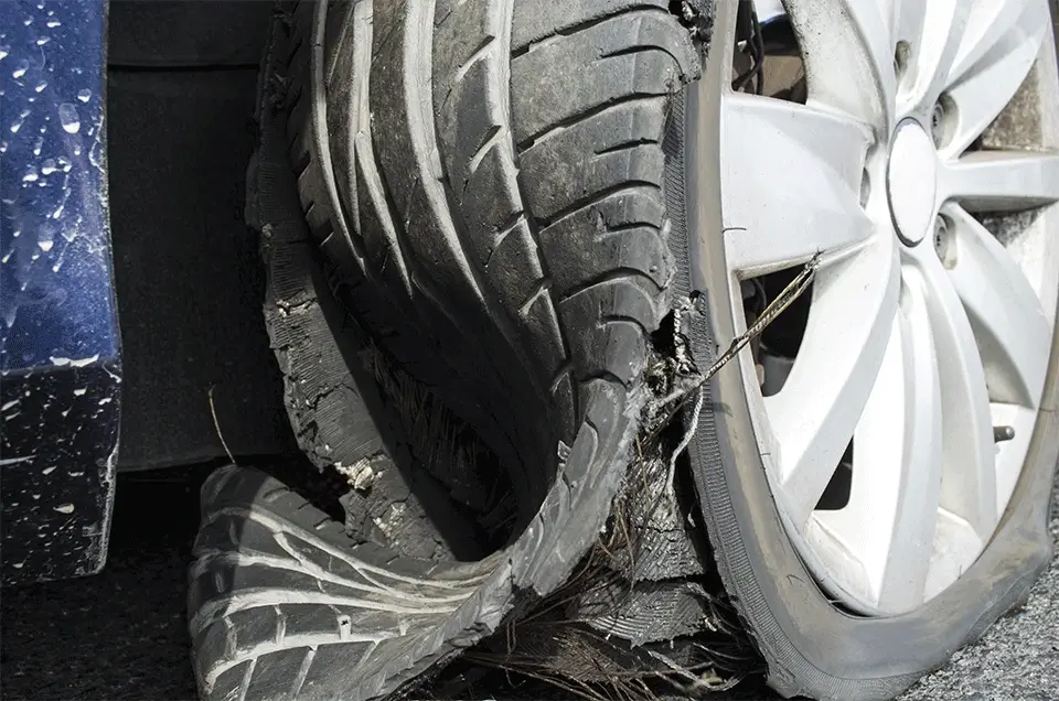 Damaged Tyre After Tyre Explosion