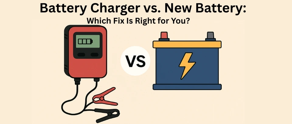 Battery Charger vs. New Battery Banner