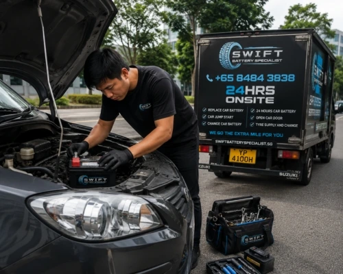 Mechanic Installing Car Battery Onsite